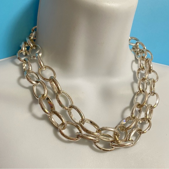 Chunky Silver Tone Link Long Chain Necklace - Picture 7 of 10